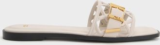 Charles & Keith Whitney Leather Cut-Out Slide Sandals