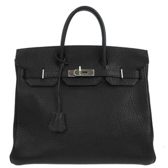 Herm&egrave;s Hac Birkin Bag Black Fjord With Palladium Hardware Black Leather Handbag (Pre-Owned)