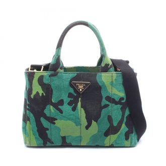 Prada Canapa Black Green Canvas Handbag Tote Bag (Pre-Owned)