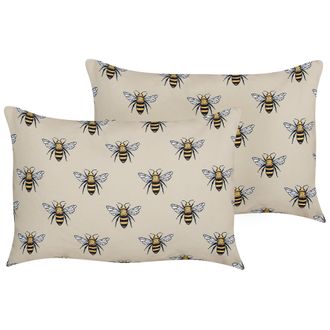Beliani Conjunto De 2 Cojines De Jard&iacute;n Almohada De Exterior 40 X 60 Cm Poli&eacute;ster Motivo Abejas Beige Canneto