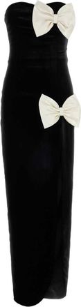 Alessandra Rich Black Strapless Bow Embellished Maxi Dress