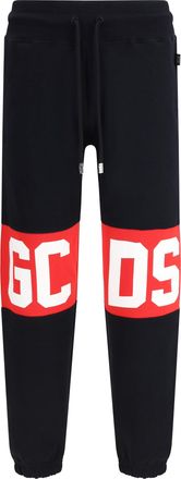 GCDS Mens Brushed Cotton Sweatpants Black-Red Trousers Black/red