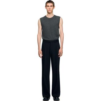 Sandro Pleated wide-leg wool trousers in Black at Nordstrom, Size 46 Eu