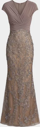Mac Duggal Bead Embroidered Jersey & Mesh Mermaid Gown