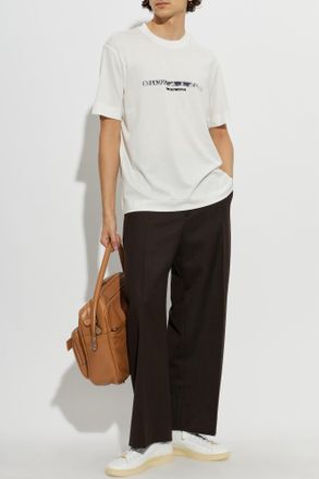 Emporio Armani T-shirt With A Velvet-finish Logo, Mens, White