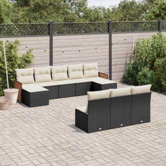 vidaXL Vidaxl - Set De Sof&aacute;s De Jard&iacute;n 10 Pzas Cojines Rat&aacute;n Sint&eacute;tico Negro