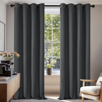 OEM Cortinas Opacas Y Aislantes Del Calor Para Sal&oacute;n Y Dormitorio, Dise&ntilde;o Moderno Con Ojales, 140 X 200 Cm (ancho X Alto), Gris Oscuro, 2 Unidades