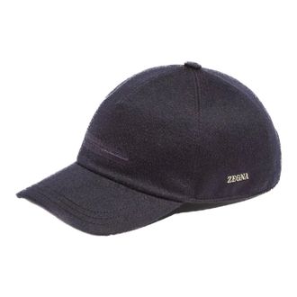 Ermenegildo Zegna Blauwe Cashmere Baseballpet - Heren - Petten - Blauw - L - Wol - Accessoires