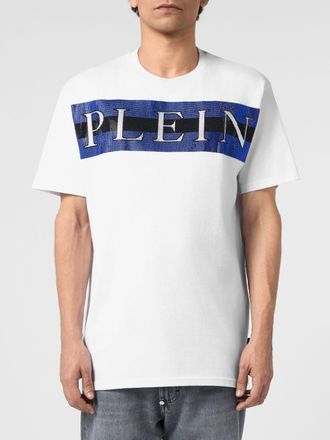 Philipp Plein T-shirt in cotone con logo lettering ricamato e impreziosito da strass