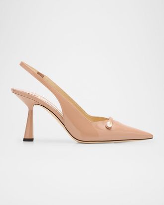 Jimmy Choo London Amita 85 Patent Leather Slingback Pumps