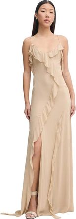 Aniye By Kleedjes, Dames, Beige, S, Polyester, Marian Asymmetrische Jurk met Ruches