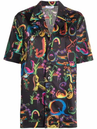 Opening Ceremony alphabet-print short-sleeved shirt - women - Cotton - 40 - Black