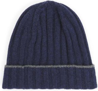 Brunello Cucinelli Ribbed Cashmere Beanie - Heren - Hoeden - Blauw - M - Kasjmier - Accessoires