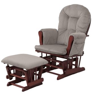 Hhg Hhg - Nunca Usado] Sill&oacute;n Relax 021, Sill&oacute;n Mecedora Sill&oacute;n Mecedora Con Taburete Tejido Cuerda 320g/m&sup2; Oeko-tex, Gris Claro Estructura Oscura