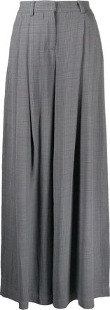Off-white checked wide-leg trousers - women - Viscose/Virgin Wool - 40 - Grey