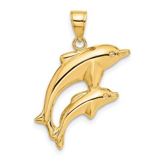 Diamond2Deal 14k Yellow Gold Dolphin Pair Pendant