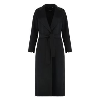 Max Mara Belted Coats, female, Black, Size: XS Poldo Wool Drap Wrap Coat