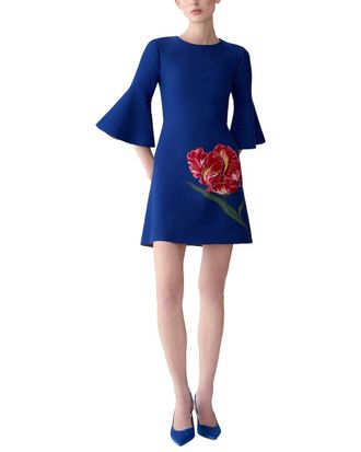 Carolina Herrera Flare Sleeve Wool-Blend Shift Dress