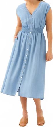 Karen Kane Cap Sleeve Smocked Waist Button-Up Midi Dress - Petite In Chambray