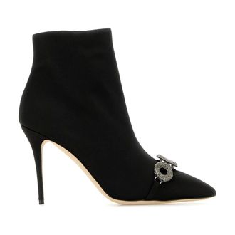 Manolo Blahnik Heeled Boots, female, Black, Size: 11 US Balvisa Embellished Satin Ankle Boots