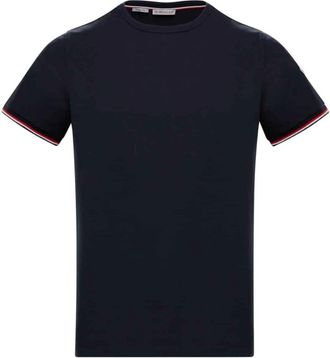 Moncler Tops, Heren, Blauw, L, Katoen, Franse Vlag Geïnspireerde Ronde Hals Tee