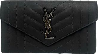 Saint Laurent Gray Leather Long Wallet (Bi-Fold) (Pre-Owned)