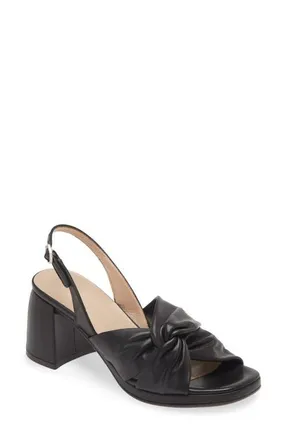 Wonders Knot Detail Block Heel Sandal in Black Leather at Nordstrom, Size 9.5-10Us