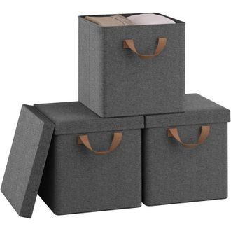 Woltu Set De 3 Cajas De Almacenamiento Plegables, Contenedor, Cesta Con Asas, Tela Gris, 20l - Woltu