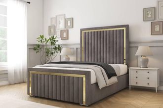 Comfort Beds Boston Gold Naples Bed Frame - 50 Upholstered Headboard in Grey | Size: King