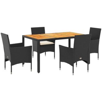 vidaXL Set De Comedor Jard&iacute;n 5 Pzas Con Cojines Rat&aacute;n Pe Acacia Negro Vidaxl
