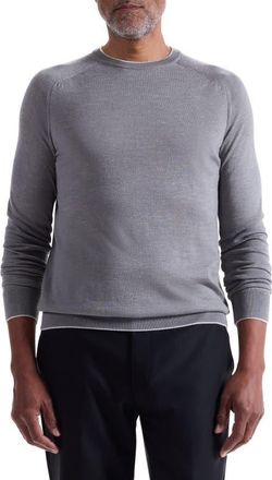 Bugatchi Tipped Merino Wool, Silk & Linen Crewneck Sweater in Zinc at Nordstrom, Size Xxx-Large