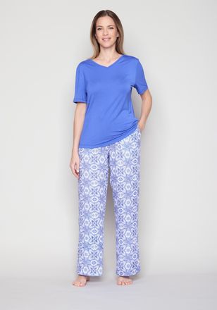 Joop Pyjamahose JOOP, Damen, Gr. 34, N-Gr, knallblau, Web, Obermaterial: 100% Lyocell, bequem lang, Hosen Pyjamahose, mit Allover-Print und seitlichen Tasc