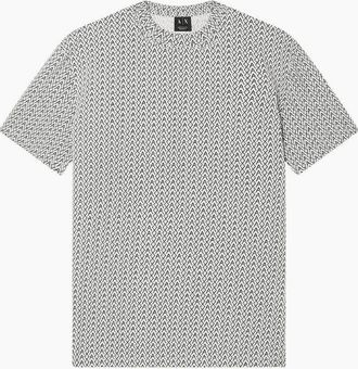 A|X Armani Exchange Mens Regular Fit Monogram Logo Beige T-Shirt - Cream - Size: 42