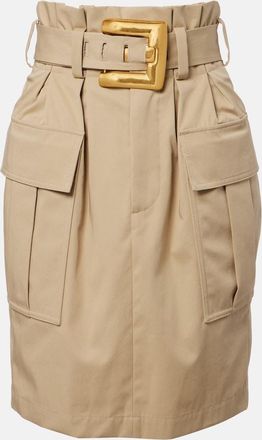 Balmain Belted cotton gabardine midi skirt