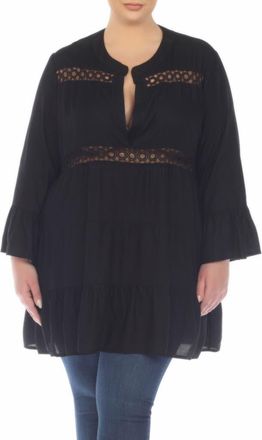 Boho Me Lace Inset Ruffle Hem Tunic in Black at Nordstrom Rack, Size 1X