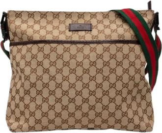 Gucci Pre-owned Vintage Canvas Crossbody Bag - Dames - Vintage Schoudertas - Beige - ONE Size - Leer - Vintage
