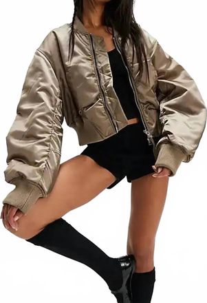 A Gold E Cropped Satin Jett Bomber Jacket In Gold