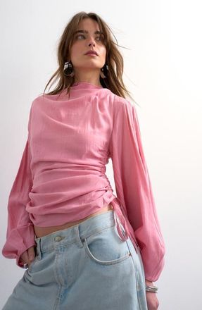 Topshop Cinched Side Tie Top in Light Pink at Nordstrom, Size 10 Us