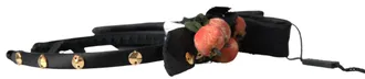Dolce & Gabbana Womens Black With Multicolor Fig Fruit Crystal Tiara Diadem Headband Silk Accessory