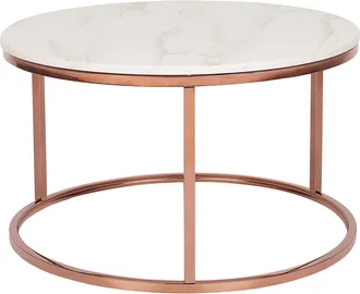 Beliani Beliani - Mesa De Centro Efecto M&aacute;rmol De Metal Beige Cobrizo 70 Cm Tablero Mdf Coral