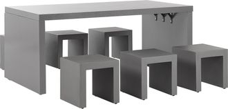 Beliani Conjunto De Comedor De Jard&iacute;n Mesa Rectangular De Cemento Reforzado Gris 6 Taburetes 6 Plazas Resistente Al Agua Taranto