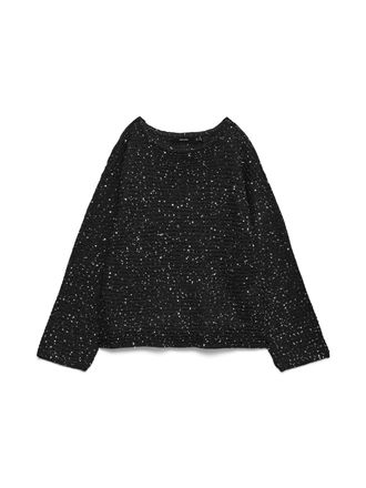Vero Moda Strickpullover VERO MODA VMLEILANI STITCH LS BOATNECK PULLOVER, Damen, Gr. XS, schwarz detail:with silber seq, Strick, Obermaterial: 68% Polyester, 32