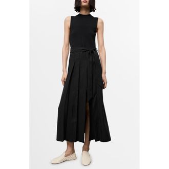 Mango Mixed Media Pleated Midi Dress in Black at Nordstrom Rack, Size 2