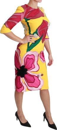 Dolce & Gabbana Womens Yellow Floral Crystal Bodycon Sheath Dress Silk Viscose Acetate Elastane