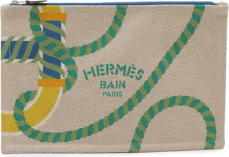 Herm&egrave;s Multi-Color Cotton Leather Clutch Bag Pouch (Pre-Owned)