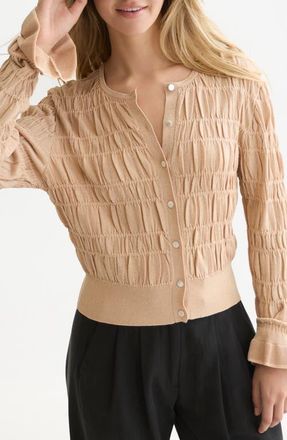 Scotch & Soda Smock Stitch Crewneck Cardigan in Shifting Sand at Nordstrom, Size X-Large