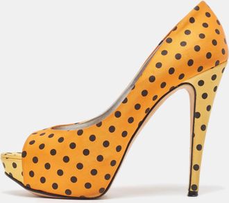 Gina Tricolor Polka Dot Print Satin Peep Toe Platform Pumps