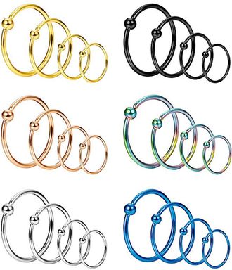 Generic 4Pcs 20G Stainless Steel Nose Rings Hoop Cartilage Helix Ear Piercing Tragus Body Jewelry Fashion Processed Multicoloured