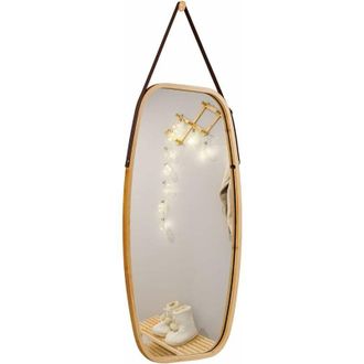 Costway Costway - Specchio Ovale da Parete, Specchio Sospeso per Appendere, Cornice in bamb&ugrave;, Moderno, per Bagno Camera da Letto Soggiorno (77 x 44 x 1,5 cm)