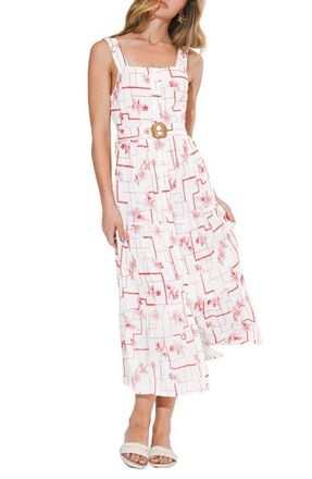 Adelyn Rae Violet Embroidery Midi Dress in White/Red at Nordstrom, Size X-Small